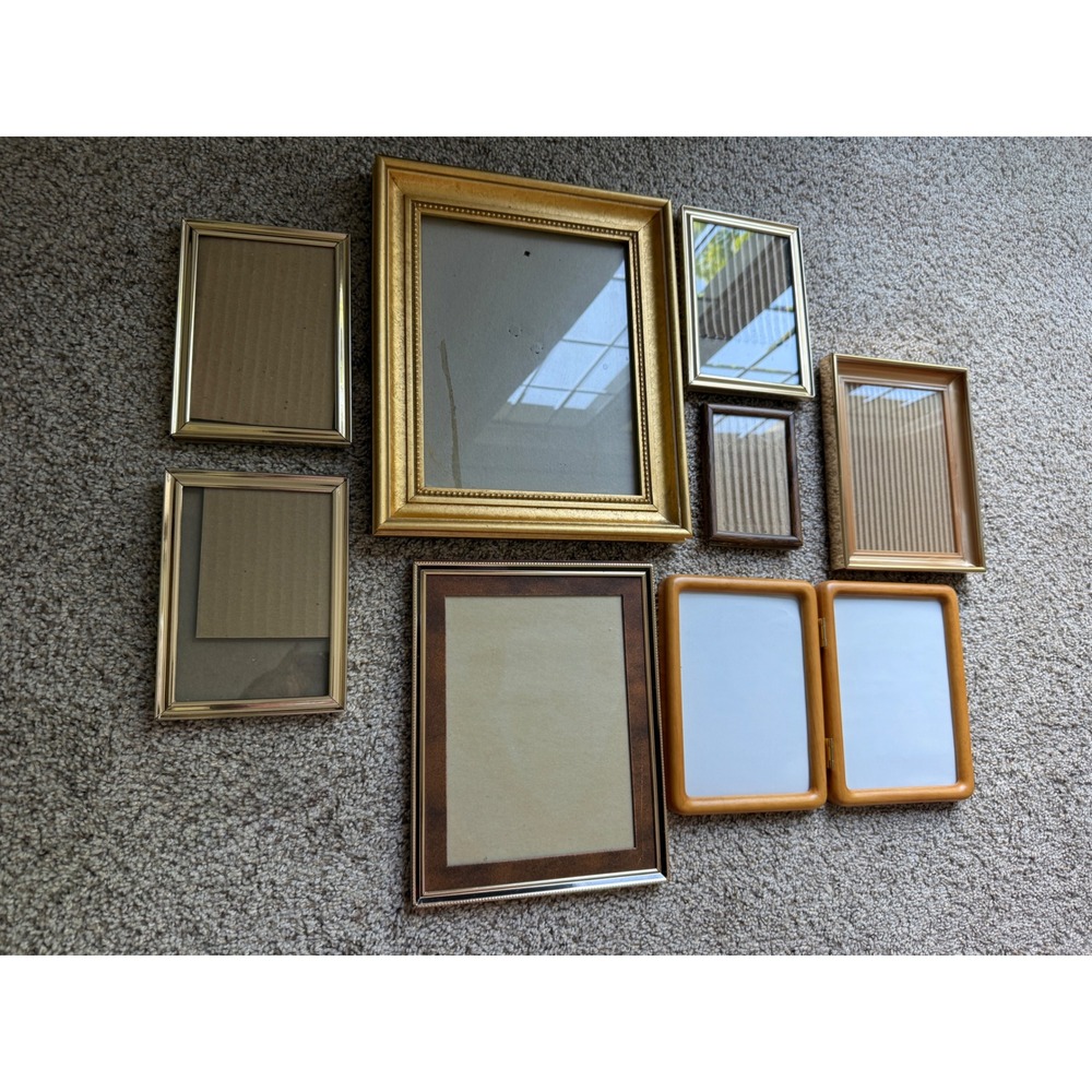 Vintage Mixed Picture Frame Lot 8pc Gold Wood Metal Tabletop Gallery Set - Picture 9 of 9